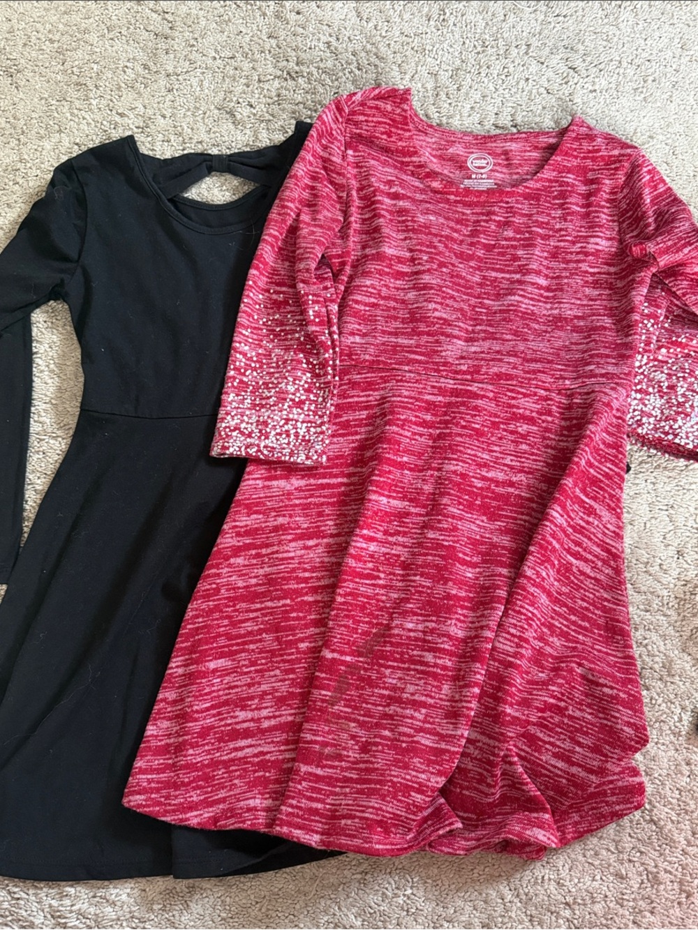 The Children's Place Pink Space-Dye Knit Dress with Sequin Sleeves